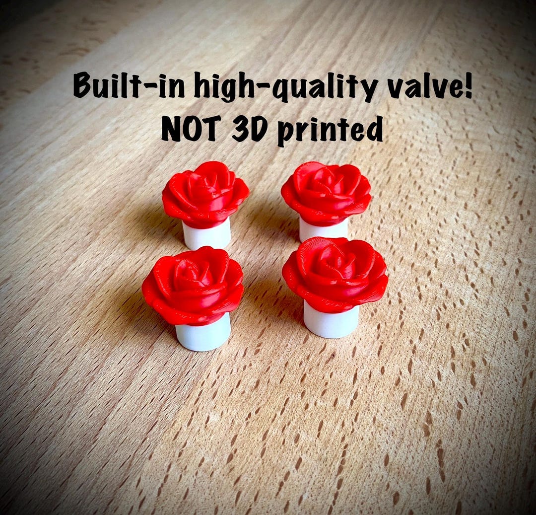 Flower Reed Valve Tire Valve Caps (set of 4) - Rose Flower Valve Stem Cap 3D Printed Red ...
