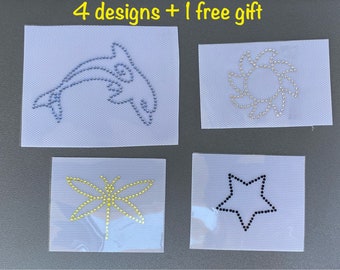 Iron On Rhinestones Designs - 4 + 1 FREE GIFT Applique