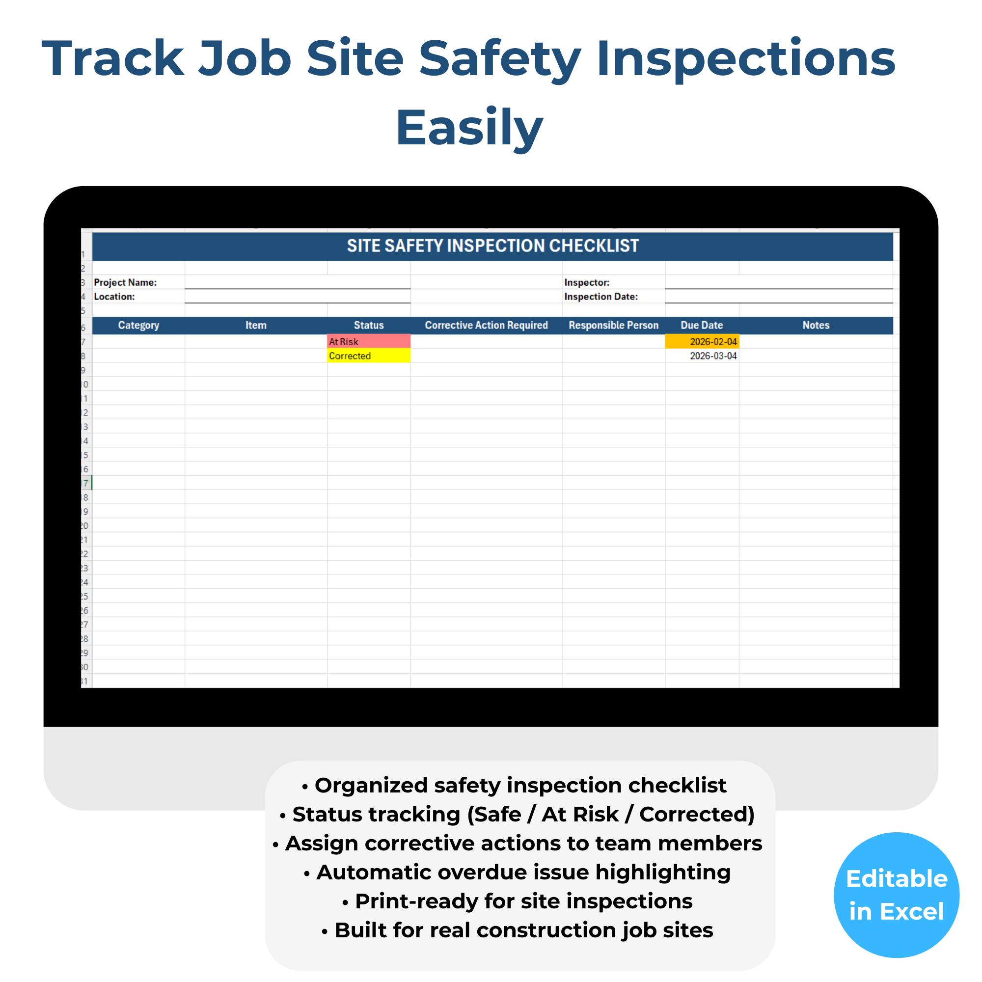 Site Safety Inspection Checklist Template – Construction Safety Log ...