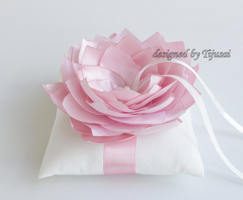 Wedding ring bearer pillow with pink satin lily ---wedding ring pillow ready to shipp rings cushion wedding pillow