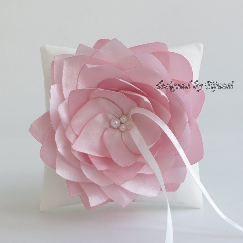 Wedding ring bearer pillow with pink satin lily ---wedding ring pillow ready to shipp rings cushion wedding pillow