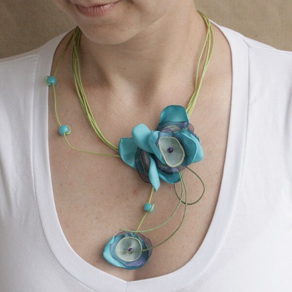 Bridesmaid Necklace with aqua flowers