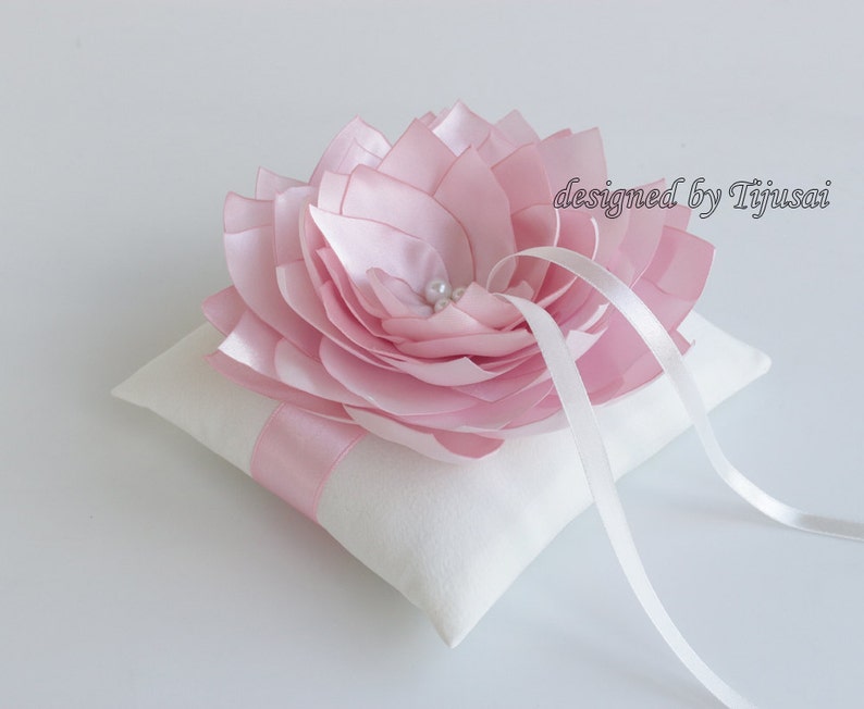 Wedding ring bearer pillow with pink satin lily ---wedding ring pillow ready to shipp rings cushion wedding pillow