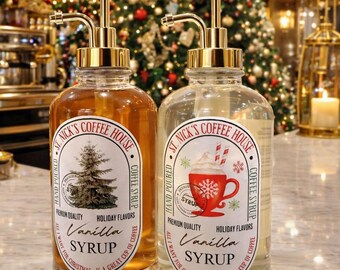 Coffee Syrup Christmas Labels, GOLD Coffee Syrup Pump Labels, Christmas Coffee Bar, Syrup Bottle Labels