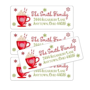 Christmas Hot Chocolate Address Labels, Christmas return address label, Snowflakes,  Holiday, stickers, labels