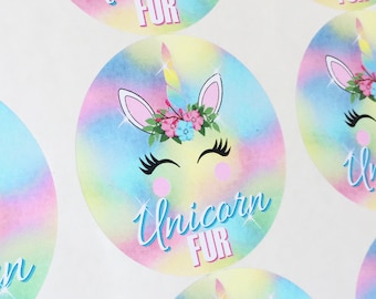 Unicorn Stickers,Unicorn Birthday party,Unicorn Fur,Cotton Candy,Unicorn Hair,Personalizaed stickers,Rainbow Unicorn,unicorn favors