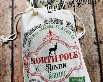 Personalized Christmas Money Holder, Christmas Money Bag, Money Gift idea, Cash Holder, Santa money bag, Money Gift Idea, Dollar Bill Holder
