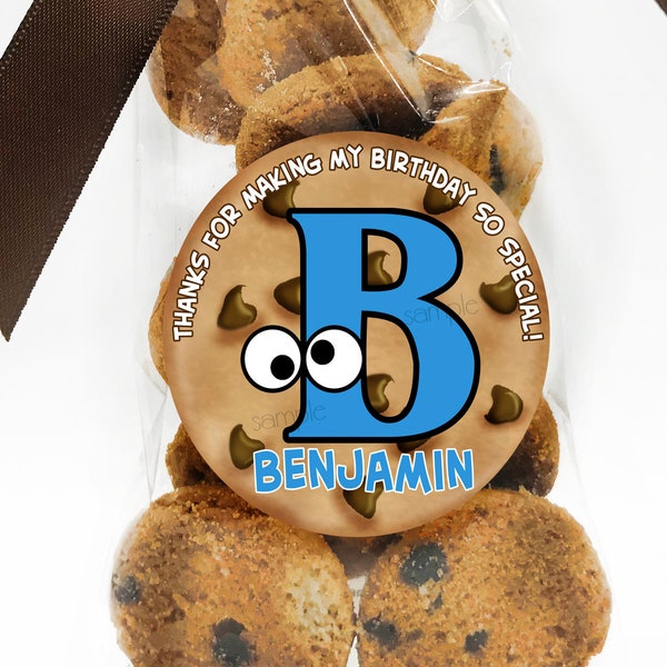 Chocolate Chip Cookie Stickers, Googly eyes, Cookie labels, Birthday Party, monster eyes, chocolate chip cookies, Favor labels