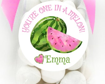 Watermelon Stickers - Pink Watermelon Labels - One in a Melon - Watermelon Birthday Party - Favor Bag Stickers - Treat Bag Labels