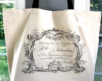 French Canvas Tote Bag, French Ephemera Tote Bag, French Hotel Shoulder Bag, Paris Purse Bag, Reusable Grocery Bag, French Travel Bag