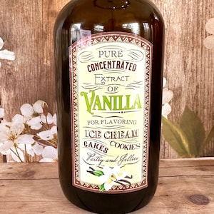 Waterproof Vanilla Extract Labels, Vanilla Flower Labels, Vintage Vanilla Extract labels,  Homemade Vanilla bottle labels