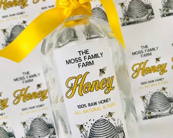 Personalized Honey bottle Labels, Raw Honey Stickers for Farms and apiaries