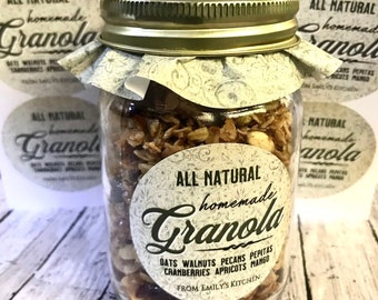 Homemade Granola Stickers, Dry Canning Labels, Granola Canning labels, Packaging Labels, Custom Labels,  Personalized stickers