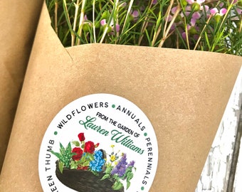 Flower Stickers, Flower Garden Labels, From the garden of, Seed Packet Labels, gardener gifts, Gardeners Basket, Floral Gift Stickers