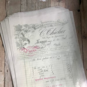 Antique French glassine bags, French Invoice, Large patisserie bags, boulangerie bags, Paris Party treat bags, Vintage French Ephemera