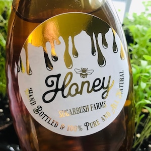 GOLD WATERPROOF Honey Jar Labels, Honey Jar Stickers, Honeycomb labels, mason jar labels, personalized, Bee farm, honeybee Jar Labels