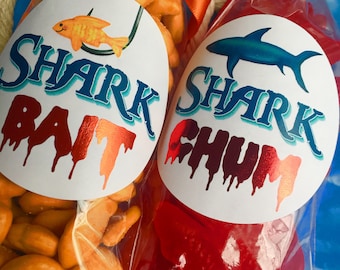 Shark Bait Stickers, Shark Chum Stickers, Shark Party, Shark Stickers, Shark Birthday Party, shark chum favors, Kids shark party