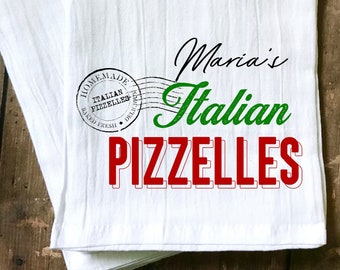 Custom Italian Pizzelle Dish Towel - Italian Tea Towel - Italian Dish Cloth - Italian Kitchen Decor - Flour Sack Towel - Pizzelle Gift