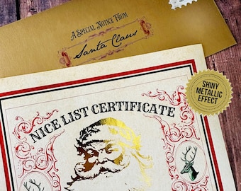 Personalized Gold Santa Nice List Certificate 2026 | Printed Letter | North Pole Parchment Christmas Gift
