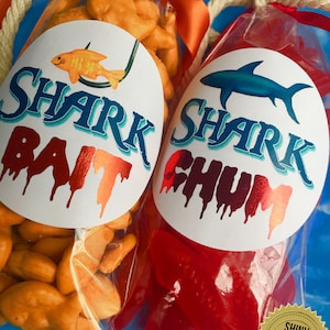 Shark Bait Stickers, Shark Chum Stickers, Shark Party, Shark Stickers, Shark Birthday Party, shark chum favors, Kids shark party