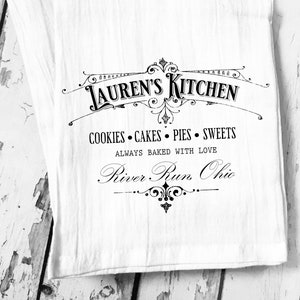 Personalized Name Tea Towel, Vintage Sign Hand Towel, Family Name Dish towel, Kitchen Decor, Flour Sack Towel, Custom, Kitchen Towel