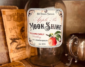 Waterproof  Moonshine labels, Large Homemade Moonshine labels, Peach Moonshine, Apple pie Moonshine, Vintage style Bottle labels