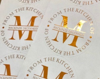 Kitchen Stickers - Baking Labels - Personalized Baking Stickers -  Gold Monogram Labels - From the Kitchen of - Metallic Baking Labels