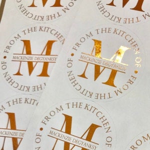 Kitchen Stickers Baking Labels Personalized Baking Stickers Gold Monogram Labels From the Kitchen of Metallic Baking Labels image 1