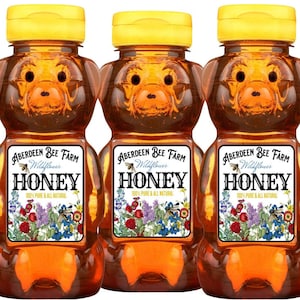 Waterproof Honey Bear Labels, Custom Honey Bear Bottle Labels, Bear Honey labels, Wildflower Honey, personalized Honey Labels