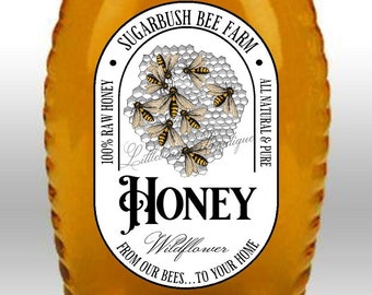 Waterproof Honey Labels, Custom Honey Labels, Apothecary Honey labels, Wildflower Honey labels, personalized Honey Labels, honey Jar Label