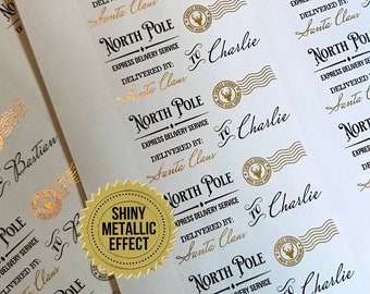 Christmas Express Delivery Sticker, GOLD Foil Christmas Special Delivery Mail Sticker, Air Mail sticker, Santa Delivery, north pole Postmark