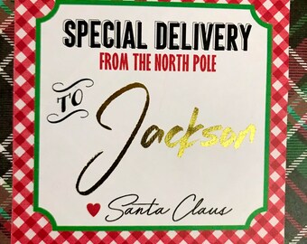 Gold Christmas Gift Stickers - Special Delivery stickers - Kids Christmas Stickers - Labels from santa - Santa Claus Gift Stickers