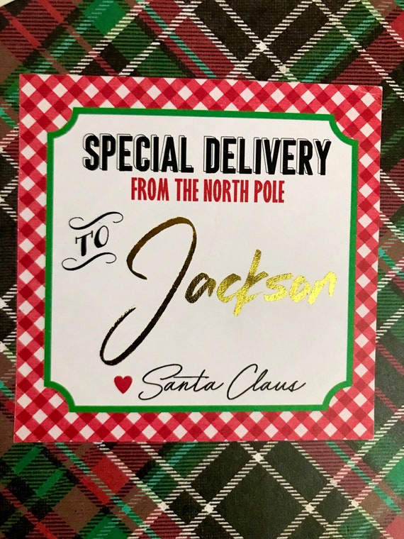 Gold Christmas Gift Stickers - Special Delivery stickers - Kids Christmas Stickers - Labels from santa - Santa Claus Gift Stickers Il_570xn