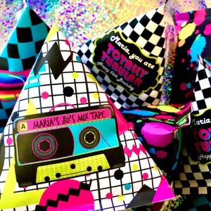 Printable 80&#39;s party favors - pyramid template - Triangular Candy Holders - 1980&#39;s Party favor Ideas - DIY 80&#39;s Candy favor - bag Template