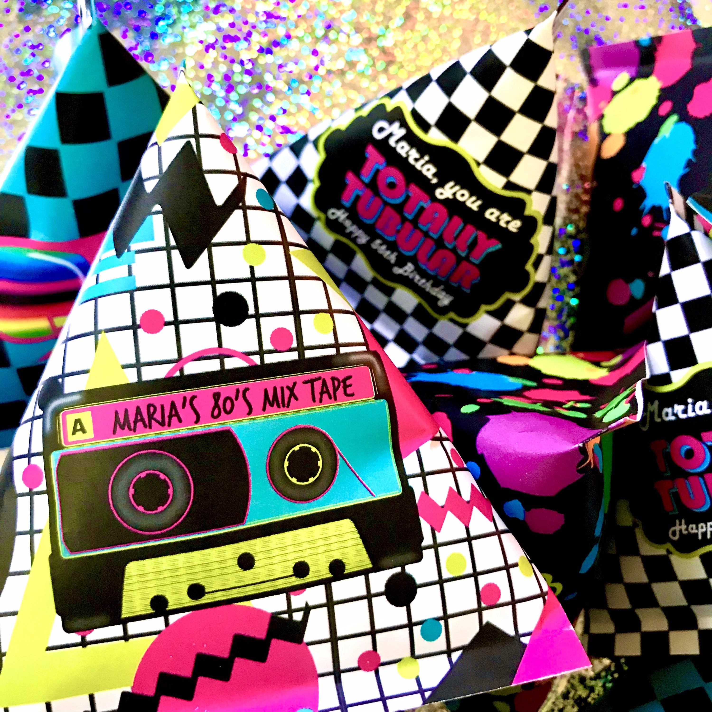 Printable 80s Party Favor Pyramid – 1980's Candy Holders (digital