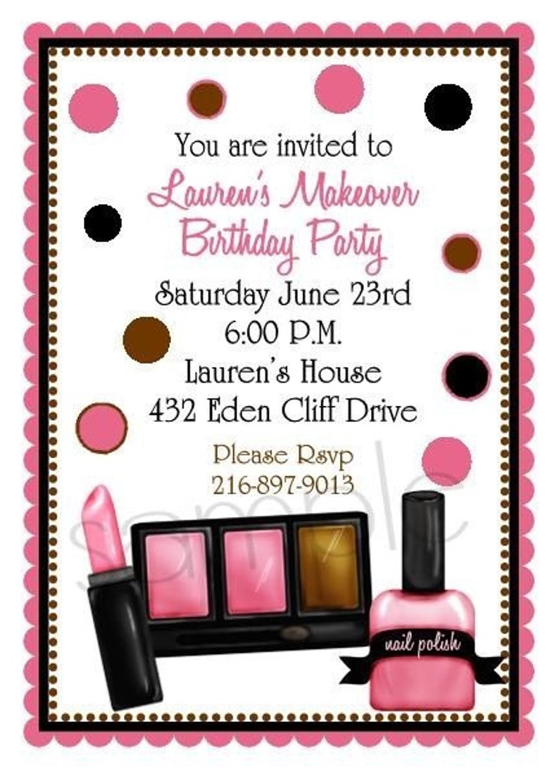 Makeup Birthday Party Invitations Makeup Makeover Etsy