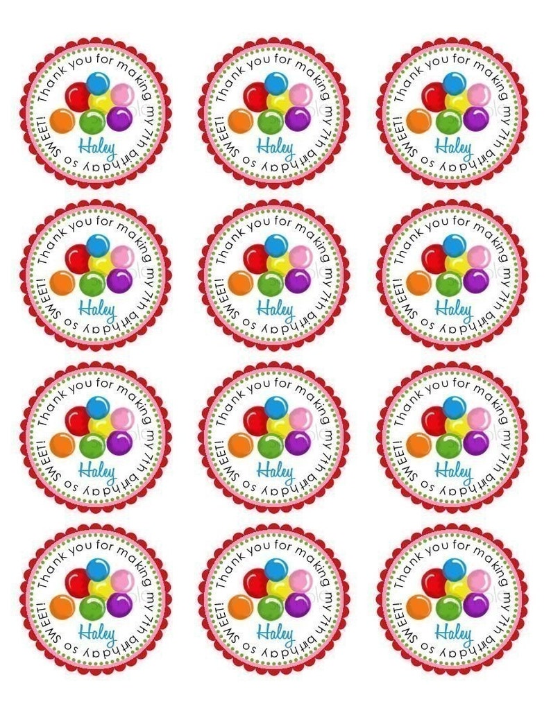 Candy Stickers, Candy Birthday party gift stickers, Gumball Favor labels, Stickers for candy favor bags, Gumball Stickers for Treat bags image 2