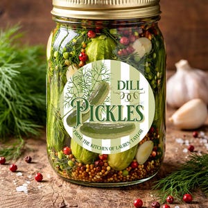 Personalized Dill Pickle Canning Jar Labels, Garden Harvest Mason Jar Stickers immagine 1