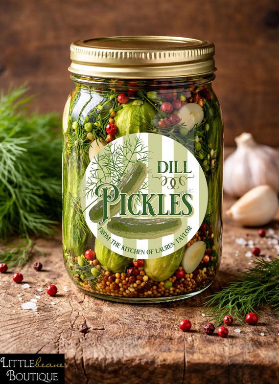 Personalized Dill Pickle Canning Jar Labels, Garden Harvest Mason Jar Stickers