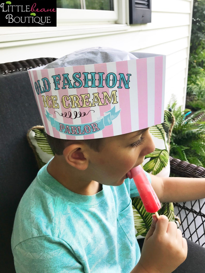 Printable Ice Cream Party Hats Soda Jerk Hats Ice Cream Etsy