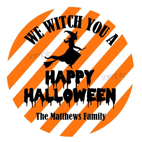 Witch stickers,Happy Halloween Stickers,Halloween stripes,Halloween Party favors, Personalized labels,Hallloween labels,halloween treats Il_570xn