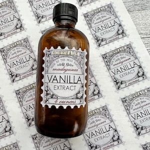Vanilla Extract Labels, Vintage Vanilla Bottle Labels, Custom Vanilla Extract Stickers, Fits on 2 oz and 4 oz  bottle, Homemade Vanilla
