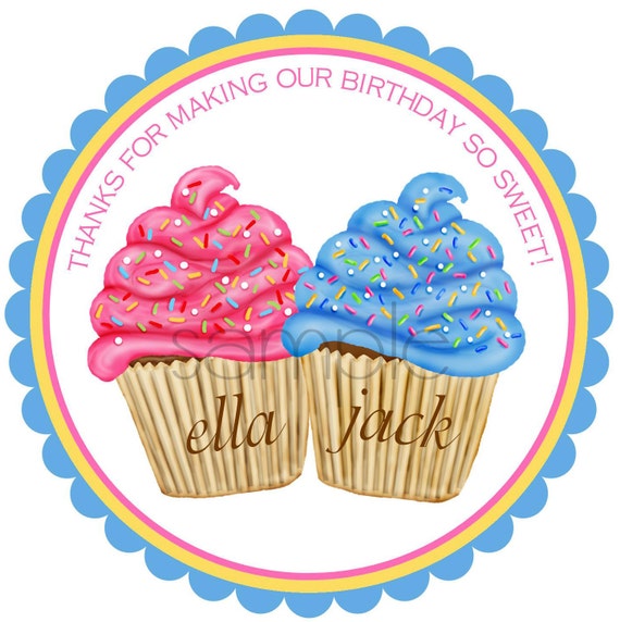 Cupcake Stickers, Twins, Cupcakes, Baby Shower,Personalized, First Birthday, Birthday, Favor, Custom, Lables,Party, set of 12 Il_570xn