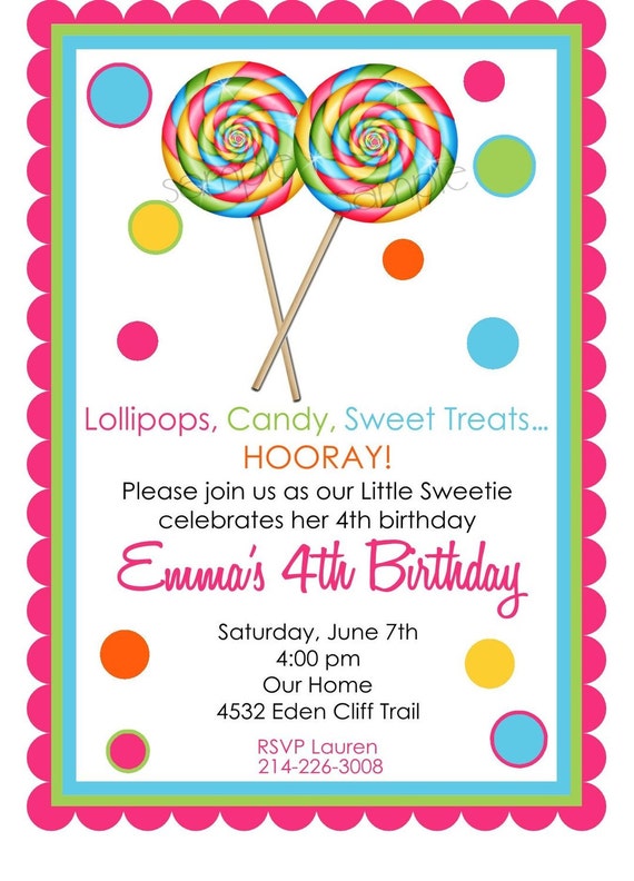 Items similar to Lollipop invitations, Lollipop Birthday party, Candy