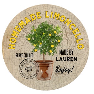 Etiquetas personalizadas de limoncello, etiquetas de estilo limón vintage, pegatinas italianas, etiquetas de botella de limoncello caseras, pegatinas de limón, árbol de limón