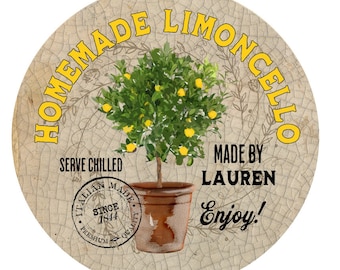 Personalized Limoncello Labels, Vintage Lemon Style Labels, Italian Stickers, Homemade Limoncello Bottle labels, Lemon Stickers, Lemon Tree