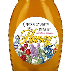 Wildflower Honey Jar Labels, Personalized Honey Jar Stickers, Honeycomb labels, mason jar labels, Canning labels, honeybee Jar Labels