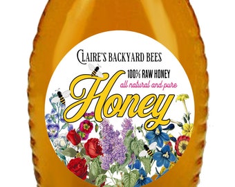 Wildflower Honey Jar Labels, Personalized Honey Jar Stickers, Honeycomb labels, mason jar labels, Canning labels, honeybee Jar Labels