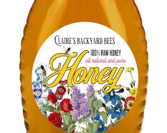 Personalized Floral Honey Stickers | Round Jar Labels | Small Business Branding