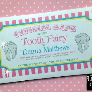 Personalized Tooth Fairy Money Envelopes, Girls, Money Gift, Children, Kids, sold per envelope